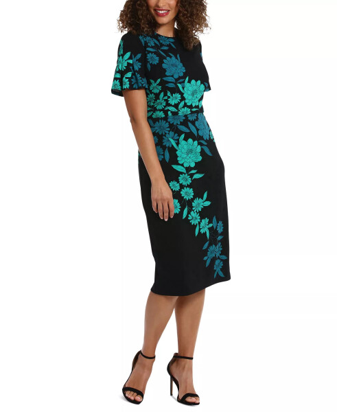 Women's Floral Flutter-Sleeve Midi Dress Black Green - 7