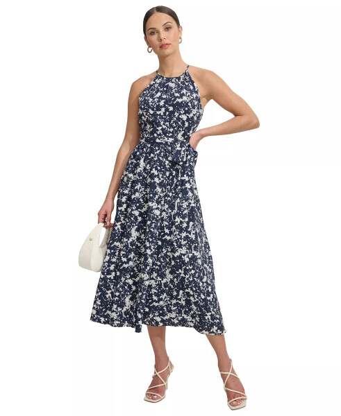 Women's Floral-Print Halter-Neck Midi Dress Ivory/Navy - 1