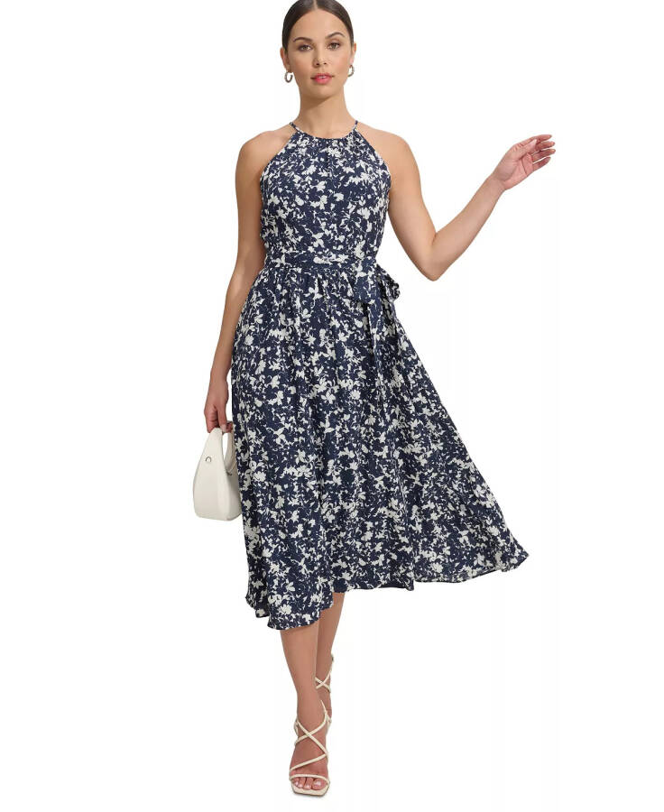 Women's Floral-Print Halter-Neck Midi Dress Ivory/Navy - 4