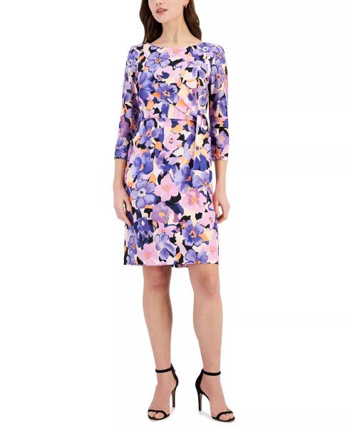 Women's Floral-Print Ruched Sheath Dress Lavender Multi - 1