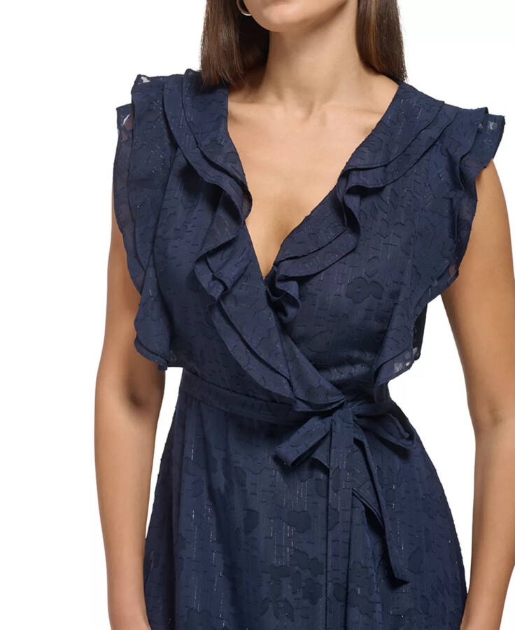 Women's Flutter-Sleeve Ruffle-Front Tie-Waist Gown Spring Navy - 3