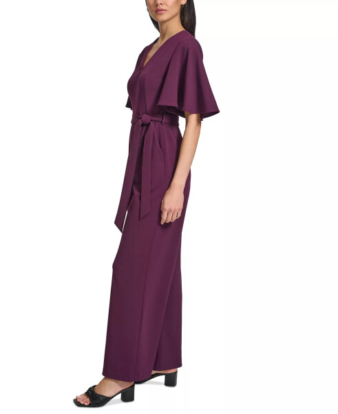 Women's Flutter-Sleeve Wide-Leg Jumpsuit Aubergine - 4