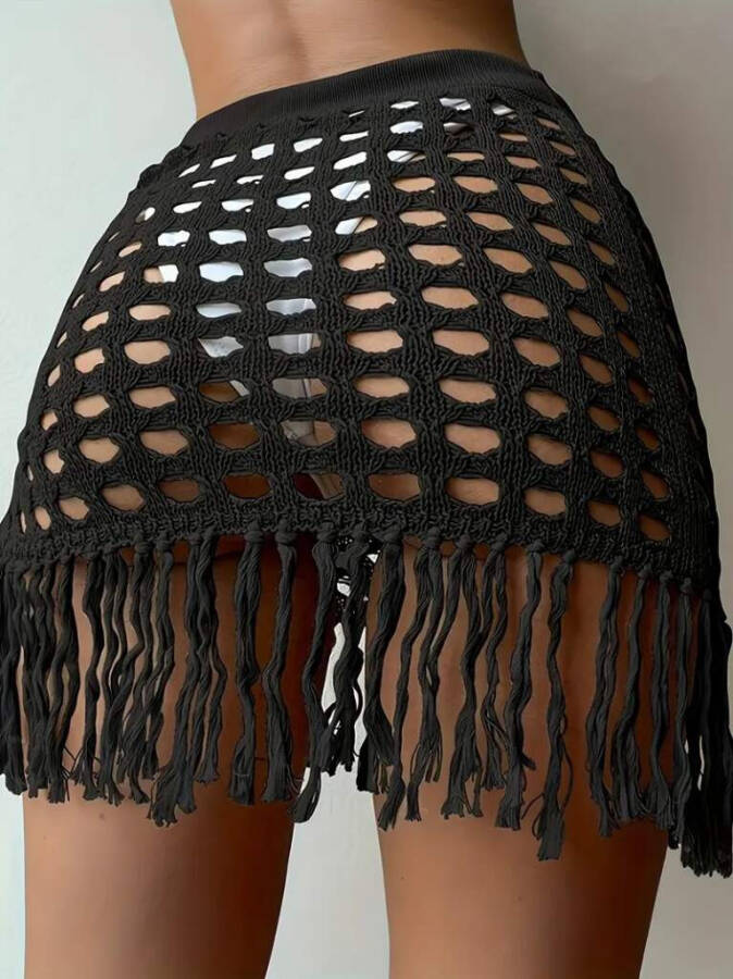 Women's Fringed Knit Pareo Skirt - 4