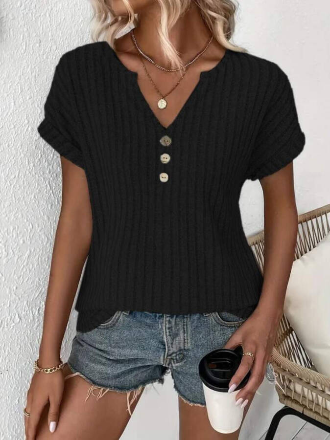 Women's Front Button Detail V Neck Corset Blouse - 3