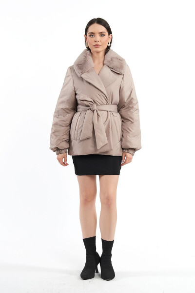 Women's Fur-Collar Belted Modern Regular Coat - 7