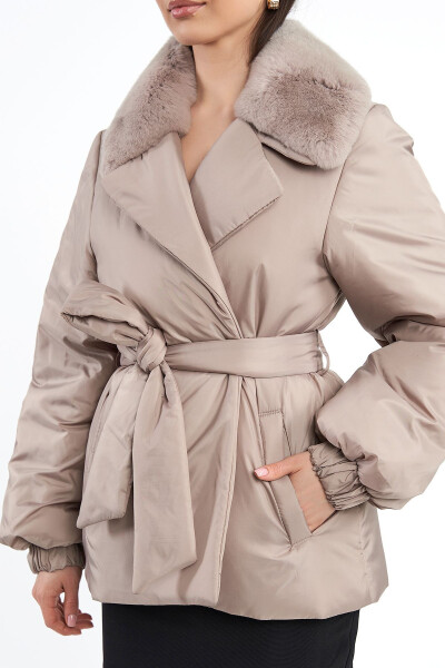 Women's Fur-Collar Belted Modern Regular Coat - 12