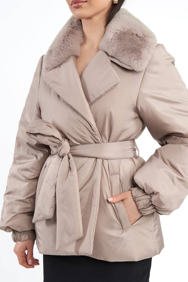 Women's Fur-Collar Belted Modern Regular Coat - 12