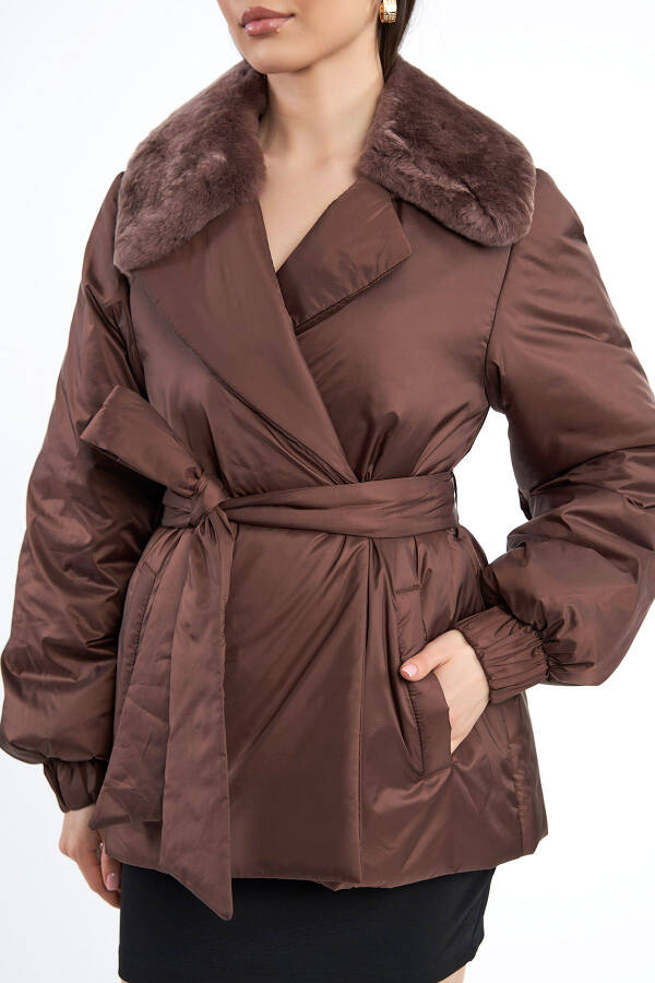 Women's Fur-Collar English Collar Belt-Tied Modern Regular Coat - 12