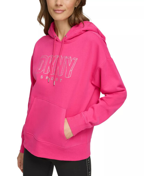 Women's Glitter-Logo Pullover Hoodie Peacock Pink/silver - 3