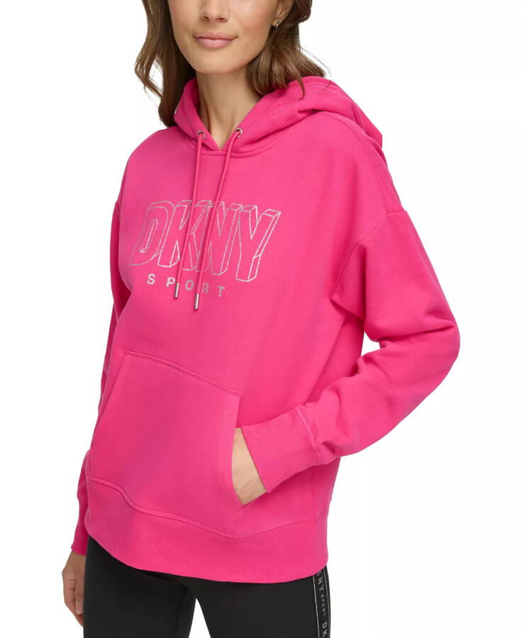 Women's Glitter-Logo Pullover Hoodie Peacock Pink/silver - 3