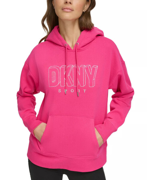 Women's Glitter-Logo Pullover Hoodie Peacock Pink/silver - 5