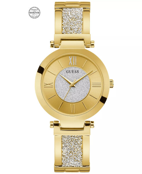 Women's Gold-Tone Stainless Steel & Cubic Zirconia Crystal Bangle Bracelet Watch 36mm Gold - 1