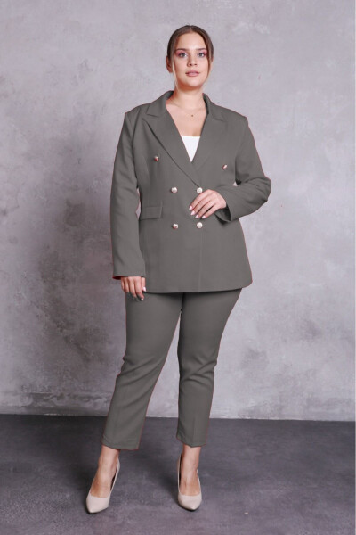 Women's Gray Blazer Jacket with Belt, Pockets, Wide Leg Pants Plus Size Suit - 1