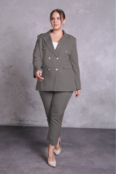 Women's Gray Blazer Jacket with Belt, Pockets, Wide Leg Pants Plus Size Suit - 2