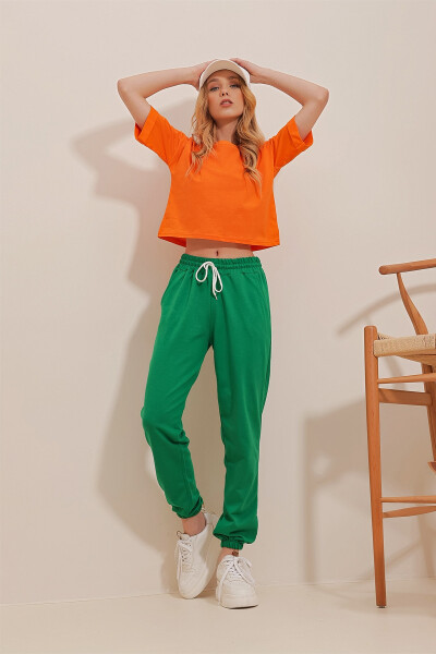 Women's Green Basic Sweatpants with Elastic Waistband and Cuffs ALC-X5902 - 4