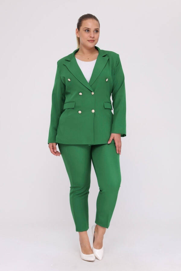 Women's Green Blazer Jacket with Belt, Pockets and Wide Leg Trousers Plus Size Suit - 1