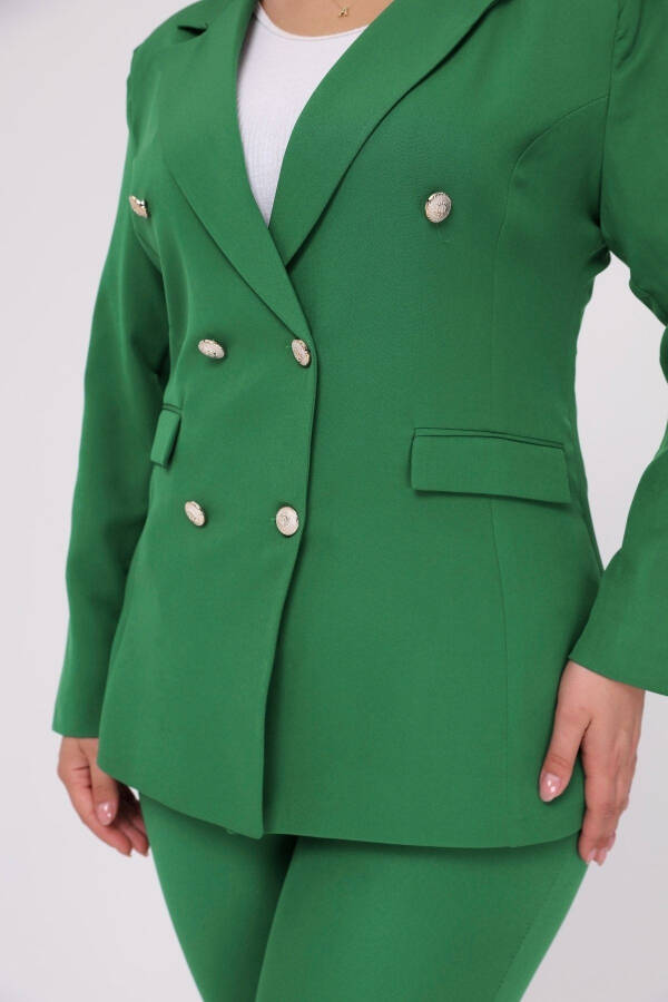 Women's Green Blazer Jacket with Belt, Pockets and Wide Leg Trousers Plus Size Suit - 2