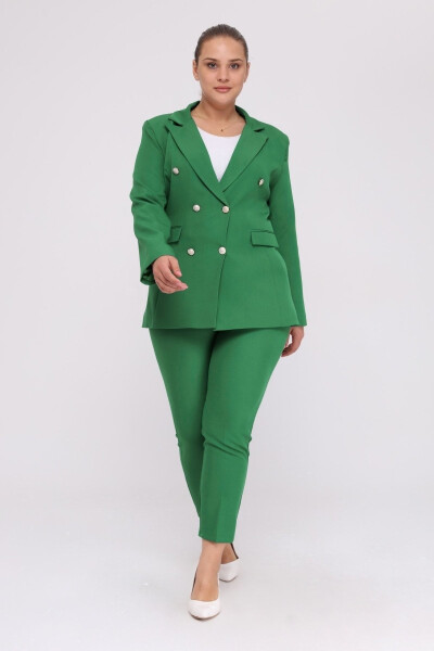 Women's Green Blazer Jacket with Belt, Pockets and Wide Leg Trousers Plus Size Suit - 4