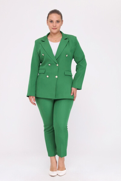 Women's Green Blazer Jacket with Belt, Pockets and Wide Leg Trousers Plus Size Suit - 5