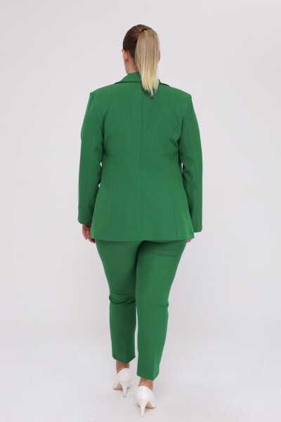 Women's Green Blazer Jacket with Belt, Pockets and Wide Leg Trousers Plus Size Suit - 6