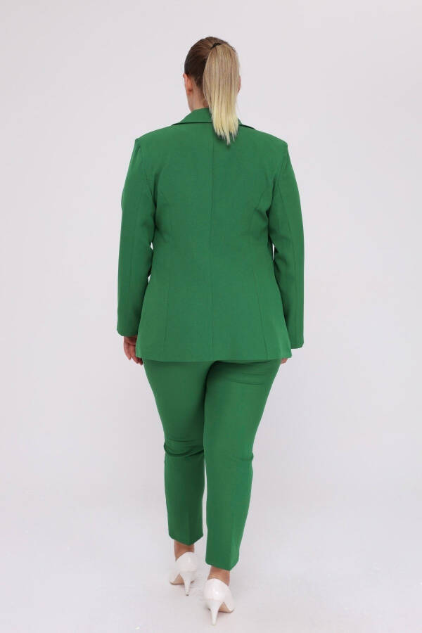 Women's Green Blazer Jacket with Belt, Pockets and Wide Leg Trousers Plus Size Suit - 6