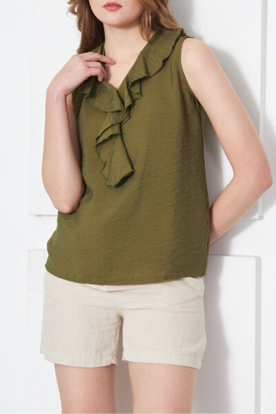 Women's Green Collar Frilled Sleeveless Blouse ARM-21K001184 - 3