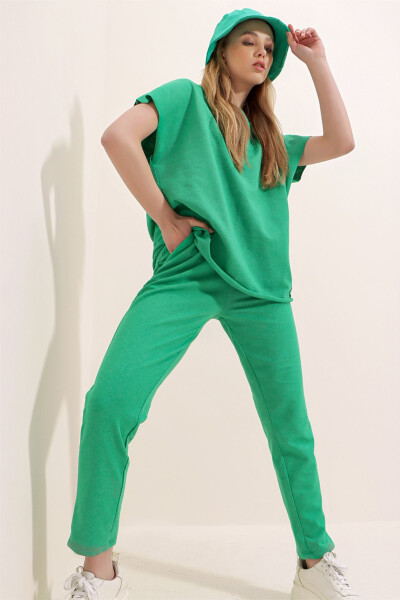 Women's Green Crew Neck Relaxed Fit Tracksuit ALC-X5885 - 2