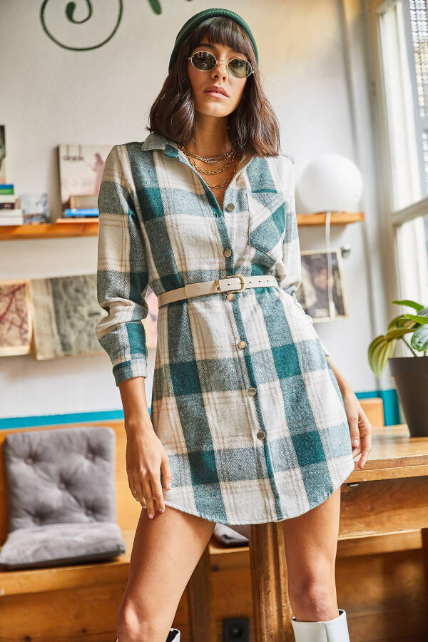 Women's Green Lumberjack Thick Plaid Tunic Dress ELB-19000836 - 5