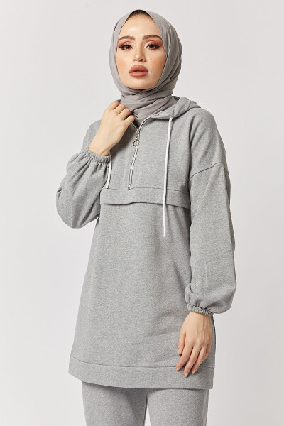 Women's Grey Half-Zip Two-Piece Sports Suit - 7