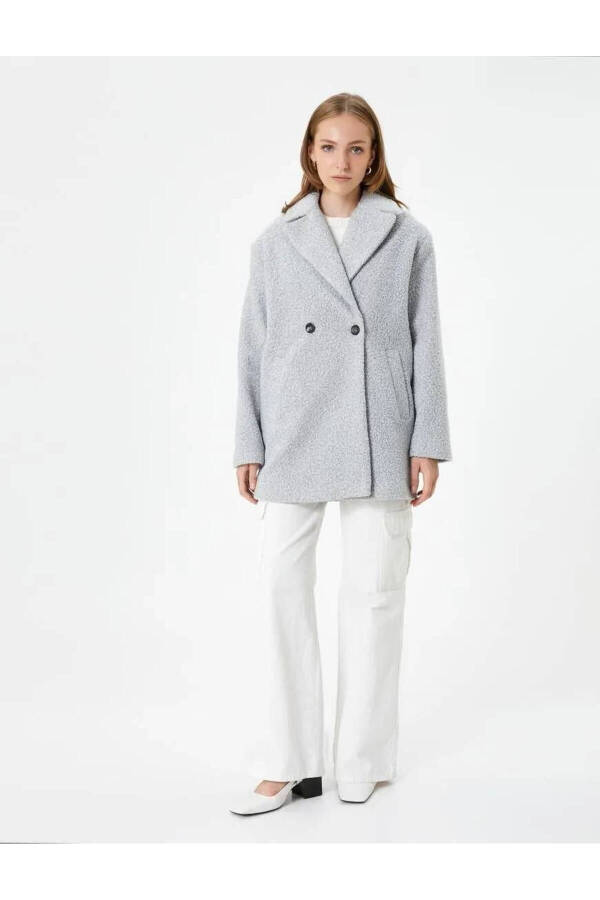 Women's Grey Melange Coat - 3