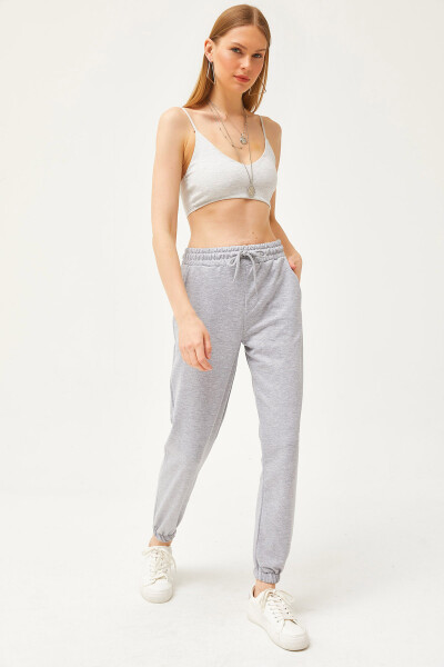 Women's Grey Pocket Elastic Waist Sweatpants ESH-00000066 - 1