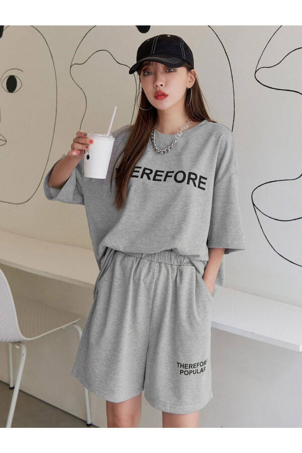 Women's Grey Therefore Printed Oversized Shorts Suit - 18