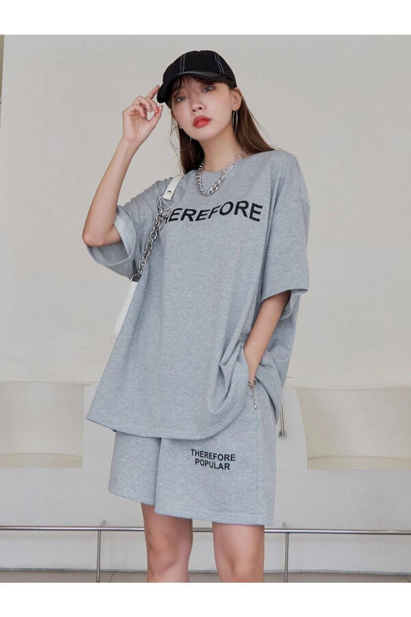 Women's Grey Therefore Printed Oversized Shorts Suit - 19