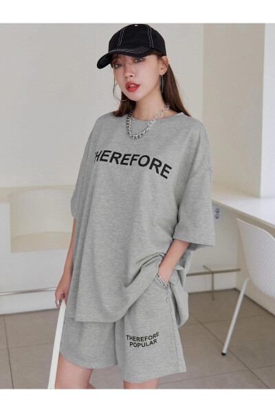 Women's Grey Therefore Printed Oversized Shorts Suit - 1