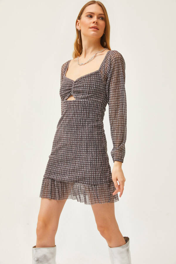 Women's Grey V-Neck Lined Shiny Mini Dress ELB-19002035 - 1