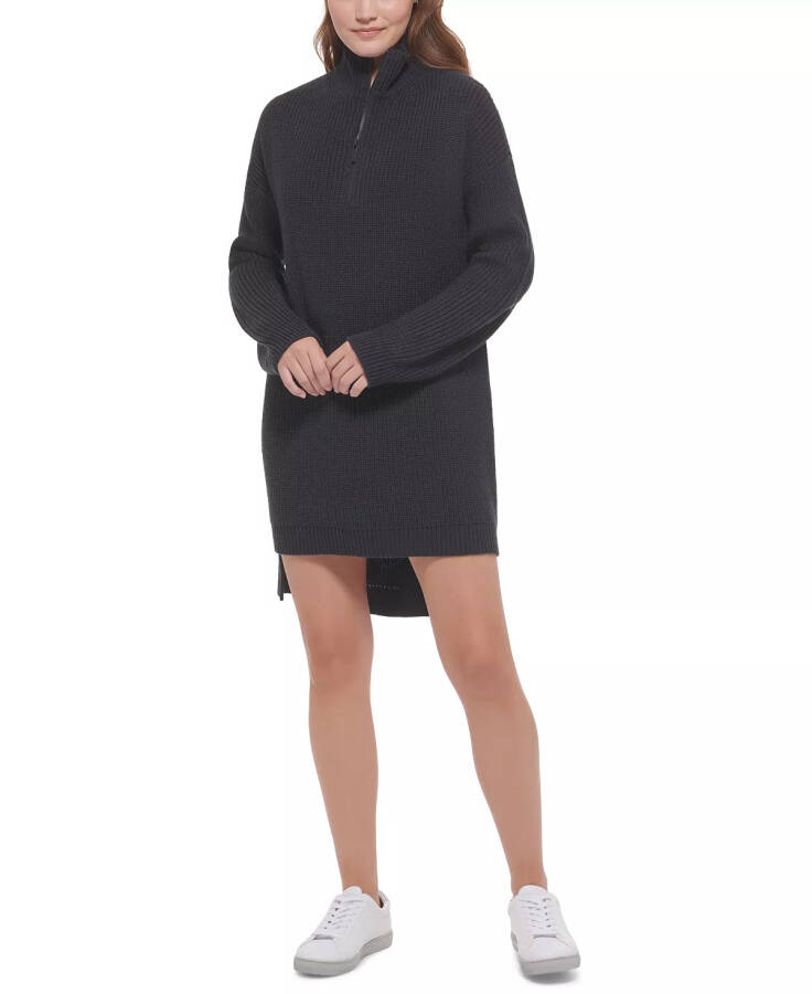 Women's Half-Zip High-Low Sweater Dress Black - 1