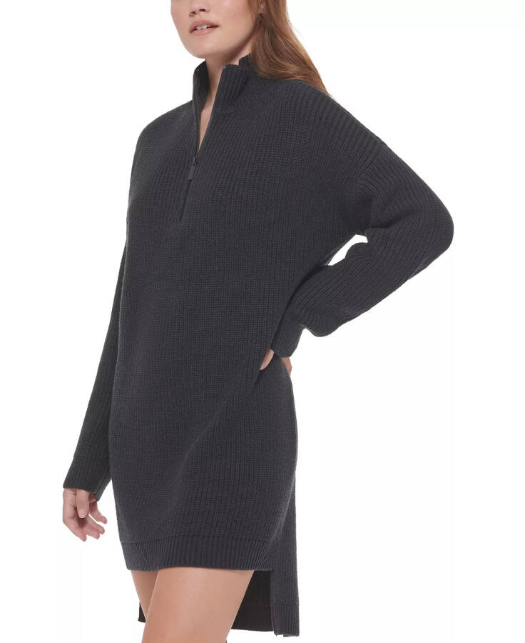 Women's Half-Zip High-Low Sweater Dress Black - 3