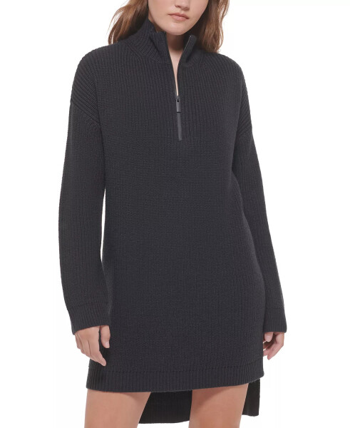 Women's Half-Zip High-Low Sweater Dress Black - 4