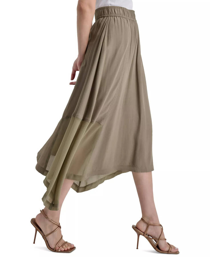 Women's Handkerchief Hem Mixed Media Maxi Skirt Lght Fatig - 3