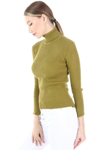 Women's Henna Green Turtleneck Ribbed Knit Sweater HZL22W-H100011 - 4