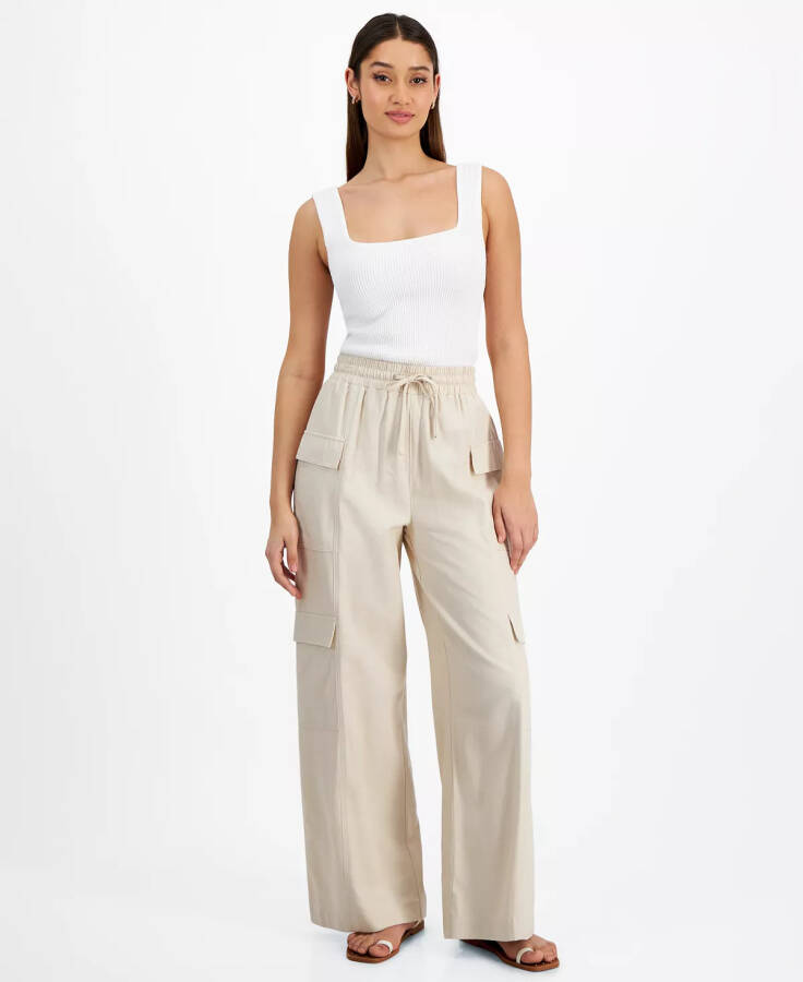 Women's High-Rise Drawstring Wide-Leg Cargo Pants Nat - Natural - 5