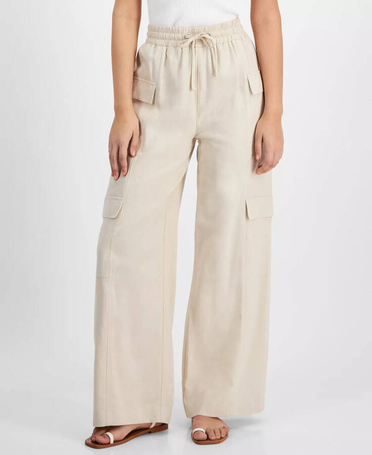 Women's High-Rise Drawstring Wide-Leg Cargo Pants Nat - Natural - 8