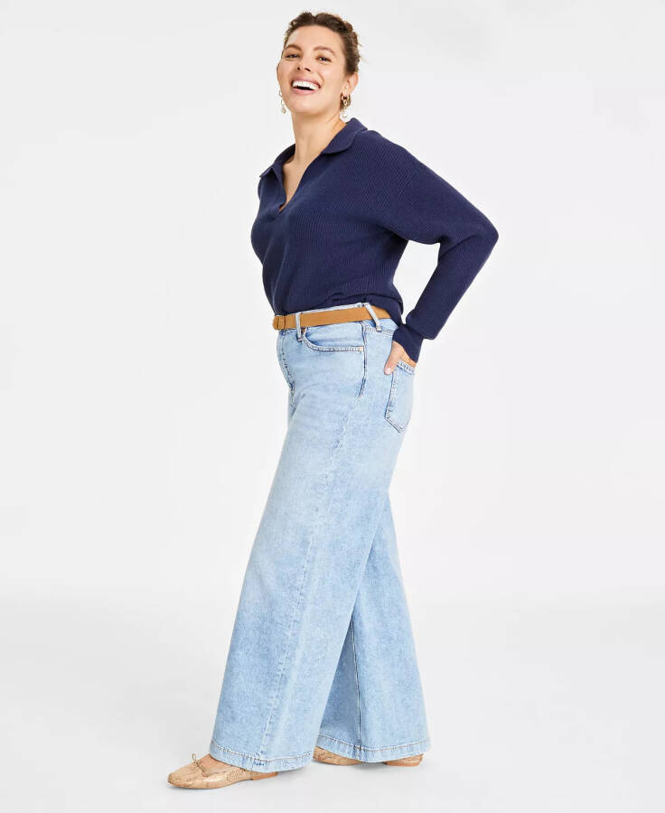 Women's High Rise Wide-Leg Jeans, Created for Macy's Light Wash - 8