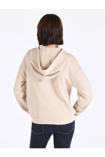 Women's hooded, beige, regular fit sweatshirt - 2