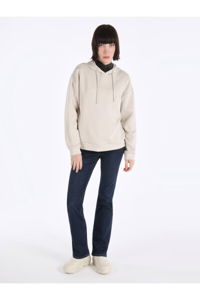 Women's hooded, beige, regular fit sweatshirt - 3