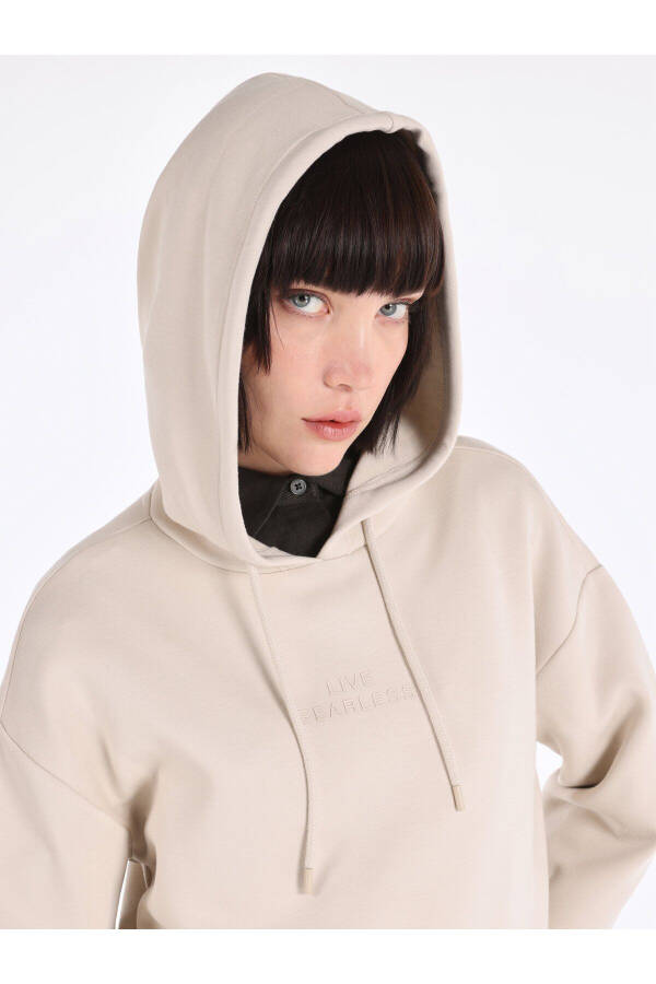 Women's hooded, beige, regular fit sweatshirt - 4