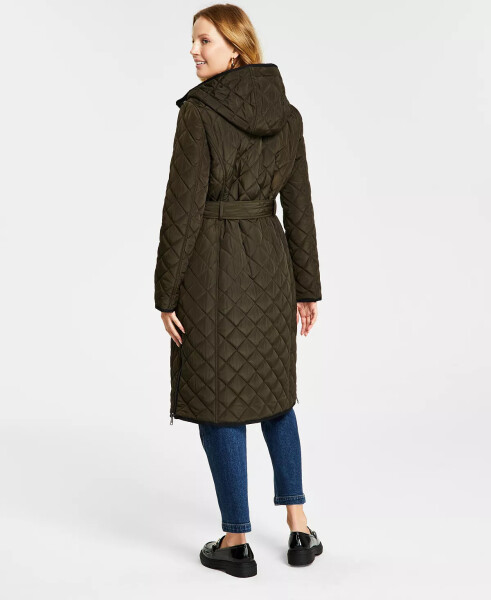 Women's Hooded Belted Quilted Coat Loden - 2