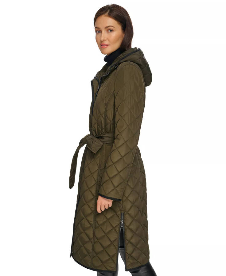 Women's Hooded Belted Quilted Coat Loden - 3