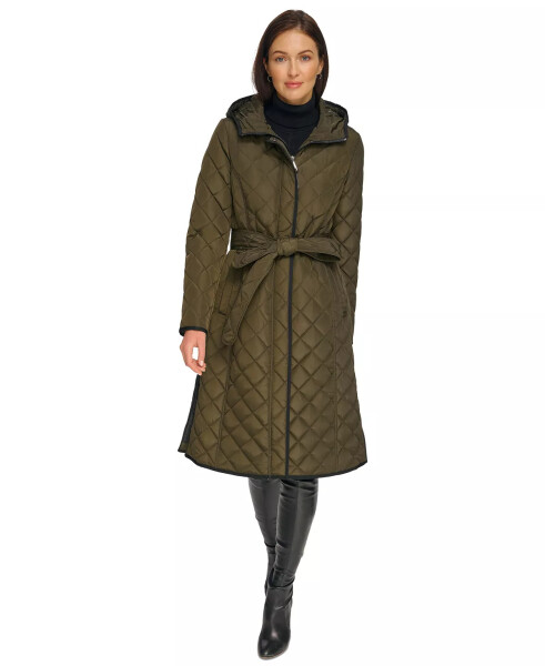 Women's Hooded Belted Quilted Coat Loden - 5