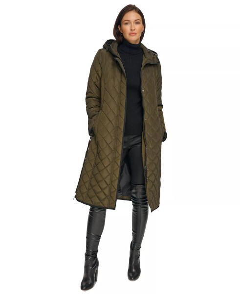 Women's Hooded Belted Quilted Coat Loden - 6